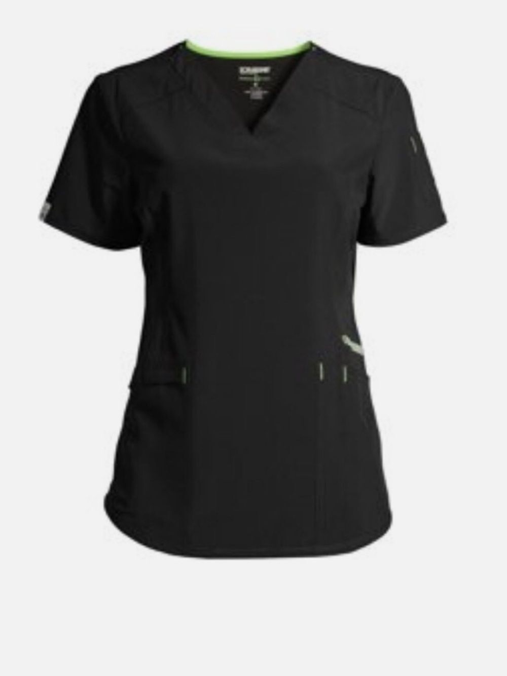 Scrubstar 2X Active Black Neon Green Short Sleeve V Neck 360 2 Pocket Scrub Top